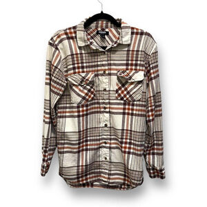 RSQ Women's‎ XS Oversized Plaid Flannel Button-Up Shirt Cream/Brown Multicolor